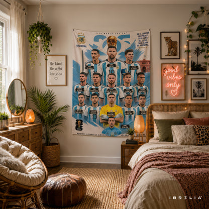 Argentina National Football Team Champions Wall Tapestry | Premium Heavyweight Jute Fabric Wall Hanging