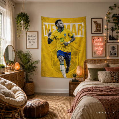 Neymar Brazil Legacy Wall Tapestry | Premium Heavyweight Jute Fabric Wall Hanging