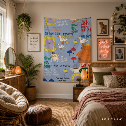 Friends Quotes & Icons Wall Tapestry – Classic TV Show Pattern Wall Hanging