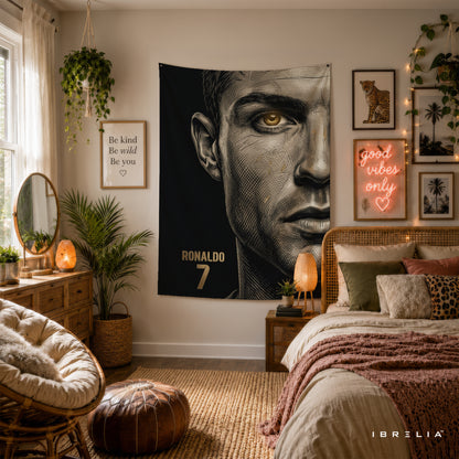 Cristiano Ronaldo Minimalist Portrait Wall Tapestry | Premium Heavyweight Jute Fabric Wall Hanging