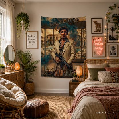 Scarface Tony Montana World Is Yours Wall Tapestry – Premium Movie Wall Hanging & Home Decor in Pakistan