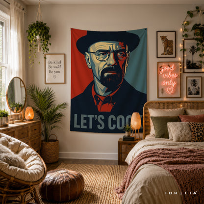 Breaking Bad Heisenberg "Let's Cook" Wall Tapestry – Minimalist Walter White Artwork