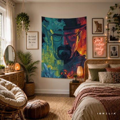 Breaking Bad Heisenberg Neon Portrait Wall Tapestry – Walter White TV Series Artwork