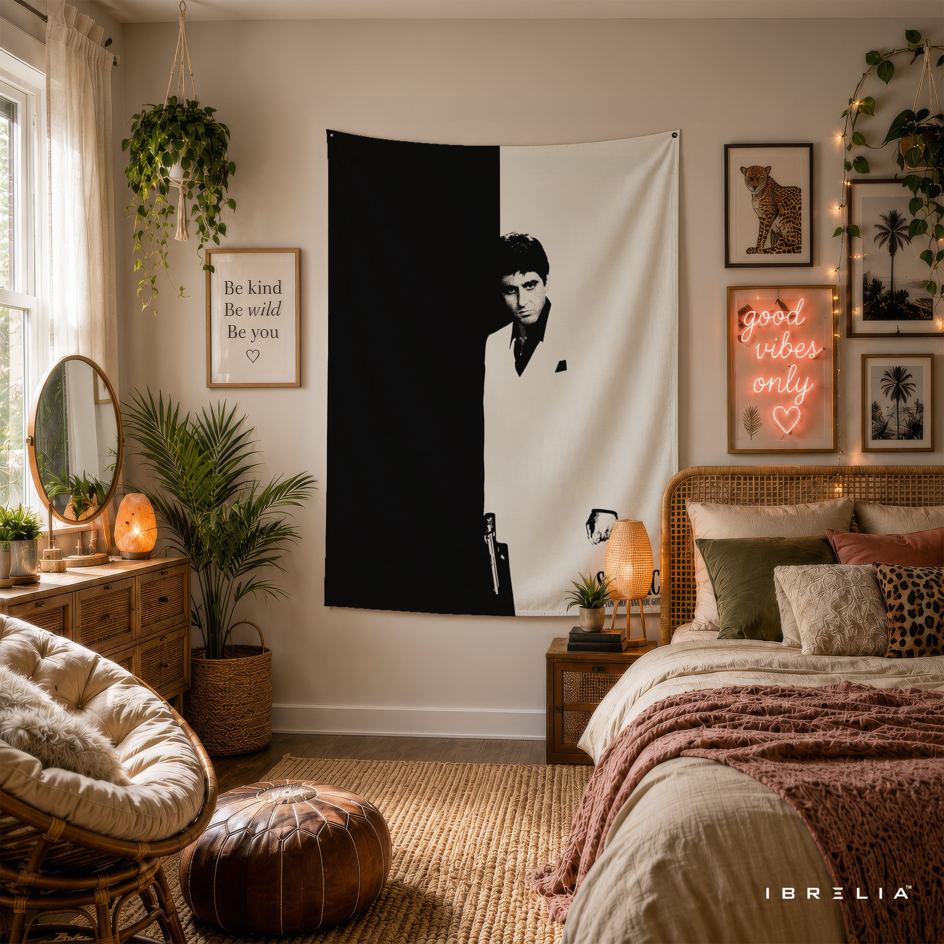 Scarface Tony Montana Black & White Wall Tapestry – Premium Movie Wall Hanging & Home Decor in Pakistan