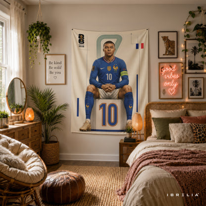 Kylian Mbappé France 2026 Wall Tapestry | Premium Heavyweight Jute Fabric Wall Hanging