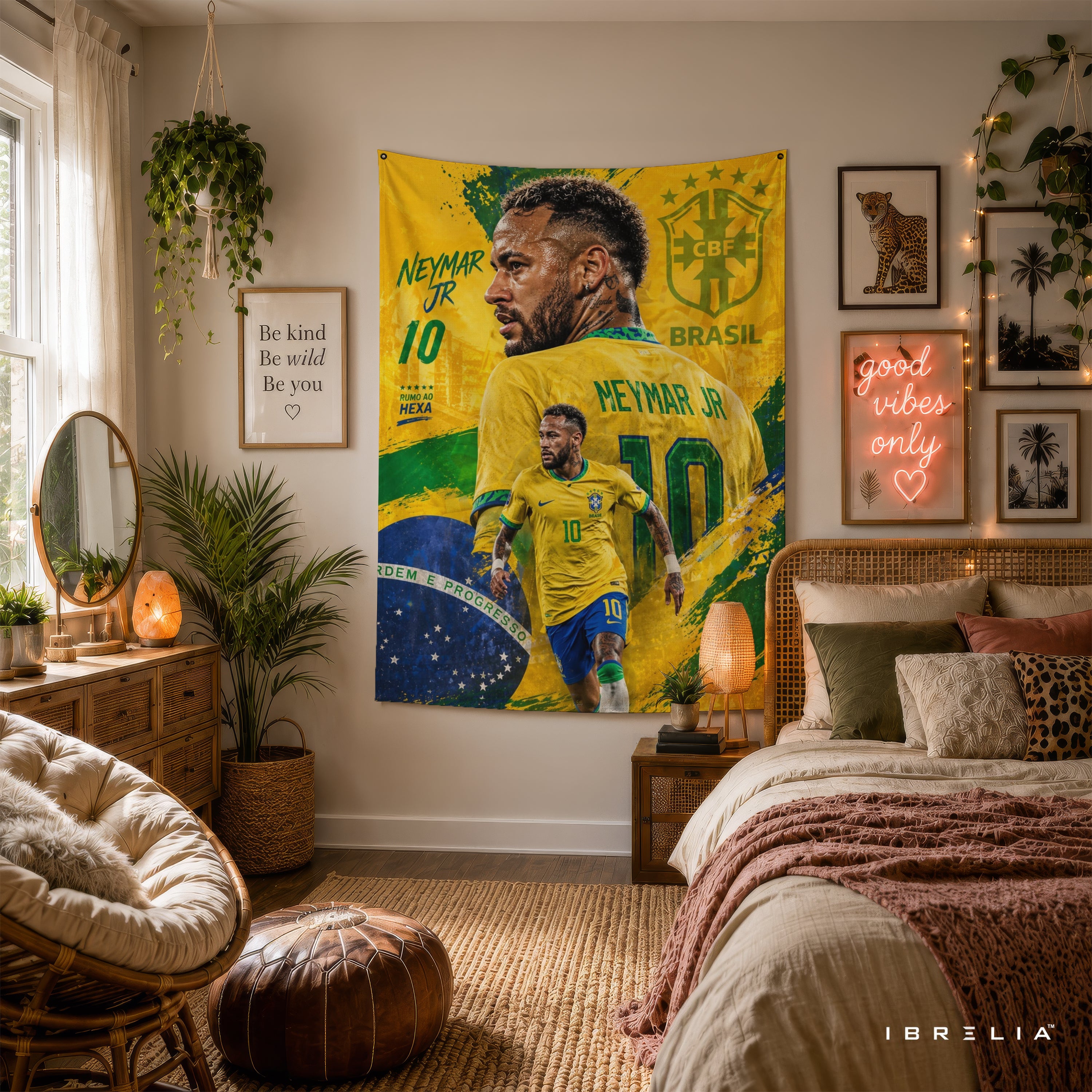 Neymar Brazil Collage Wall Tapestry | Premium Heavyweight Jute Fabric Wall Hanging