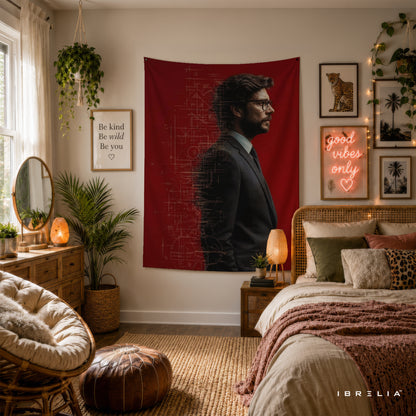 The Professor Blueprint Wall Tapestry | Premium Heavyweight Jute Fabric Wall Hanging