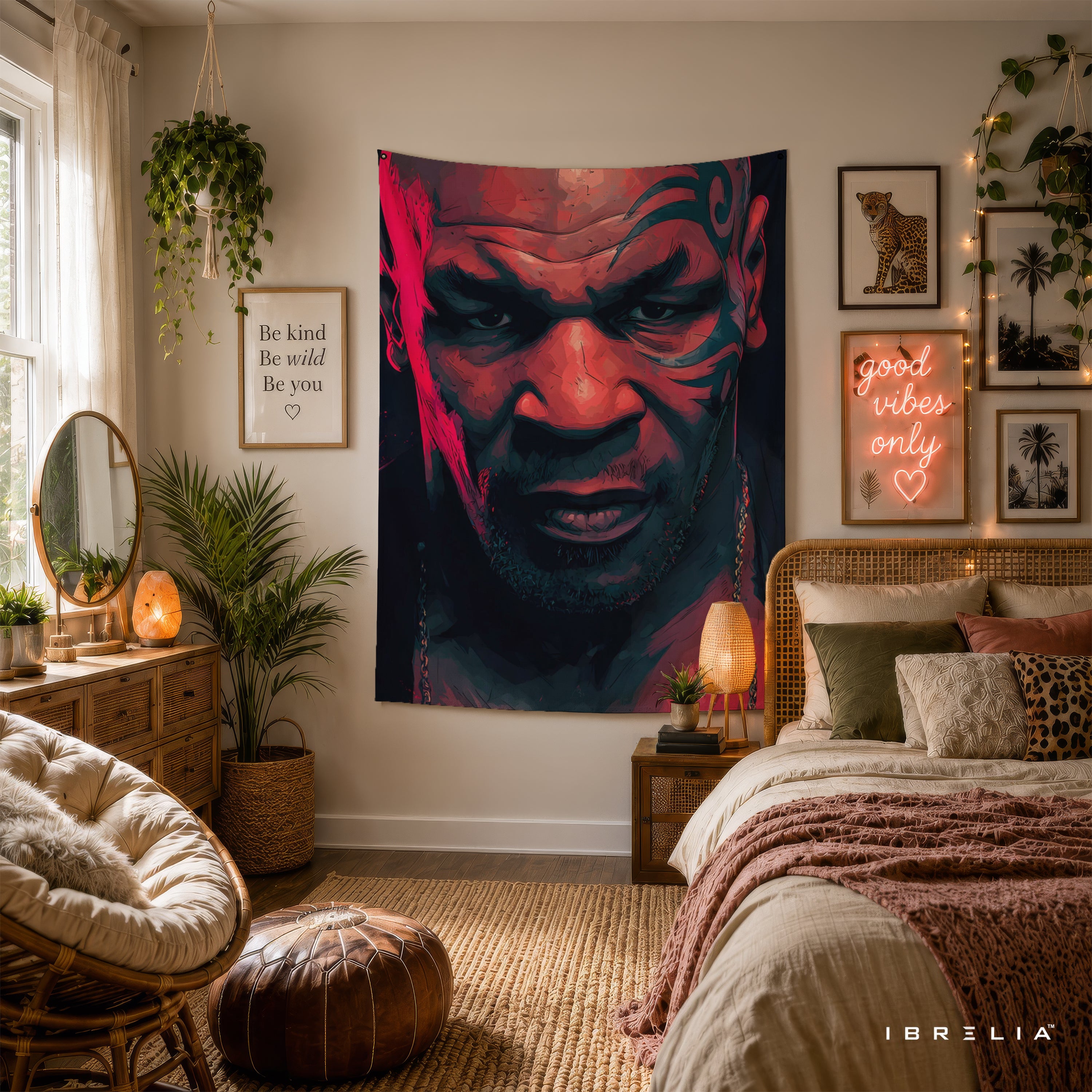 Mike Tyson Intense Portrait Wall Tapestry | Premium Heavyweight Jute Fabric Wall Hanging
