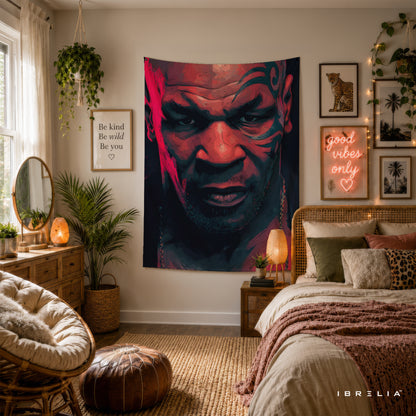 Mike Tyson Intense Portrait Wall Tapestry | Premium Heavyweight Jute Fabric Wall Hanging
