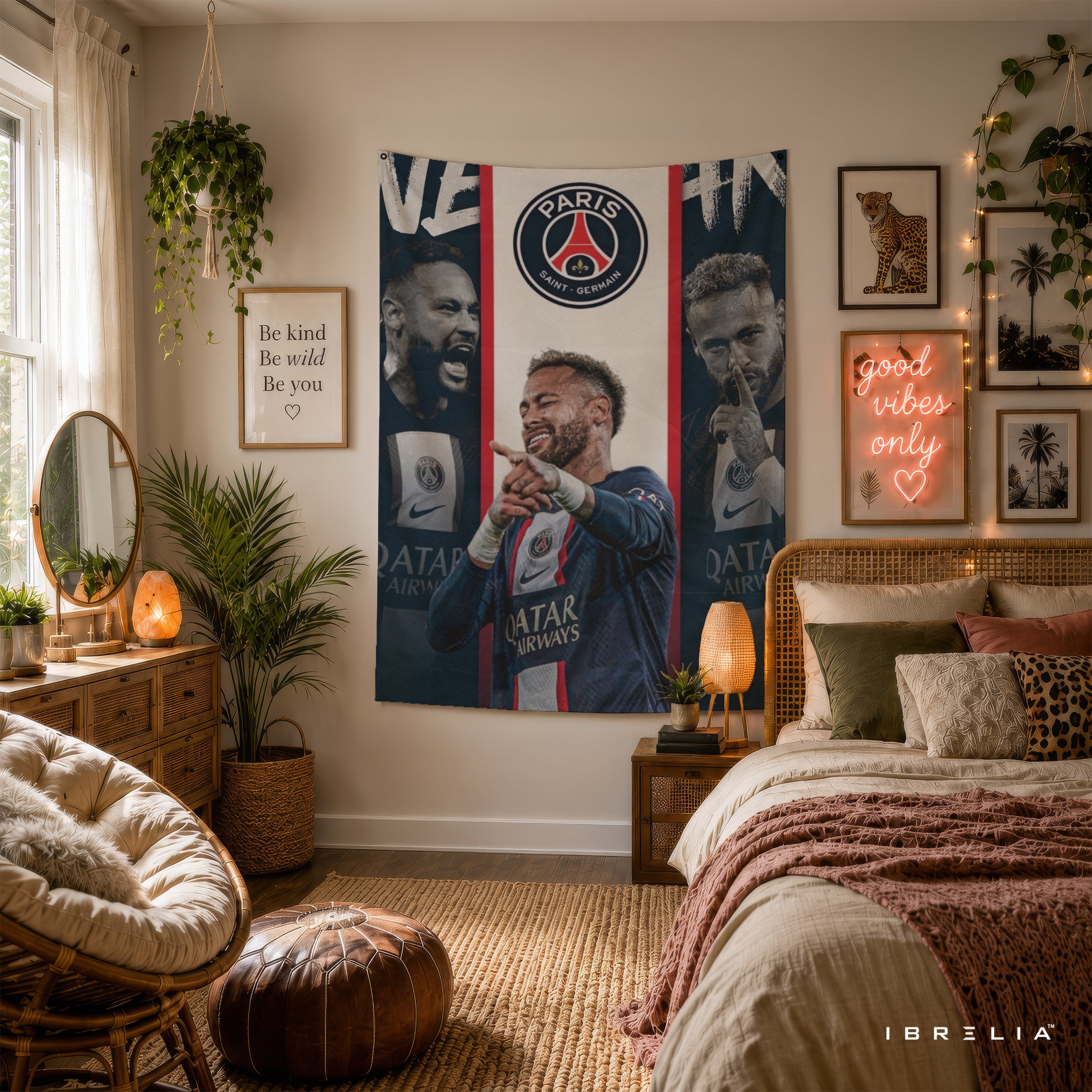 Neymar PSG Triple Portrait Wall Tapestry | Premium Heavyweight Jute Fabric Wall Hanging