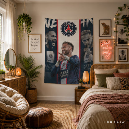 Neymar PSG Triple Portrait Wall Tapestry | Premium Heavyweight Jute Fabric Wall Hanging