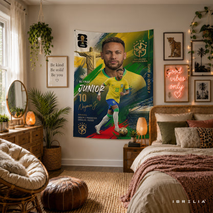 Neymar Jr Brazil Champion Edition Wall Tapestry | Premium Heavyweight Jute Fabric Wall Hanging
