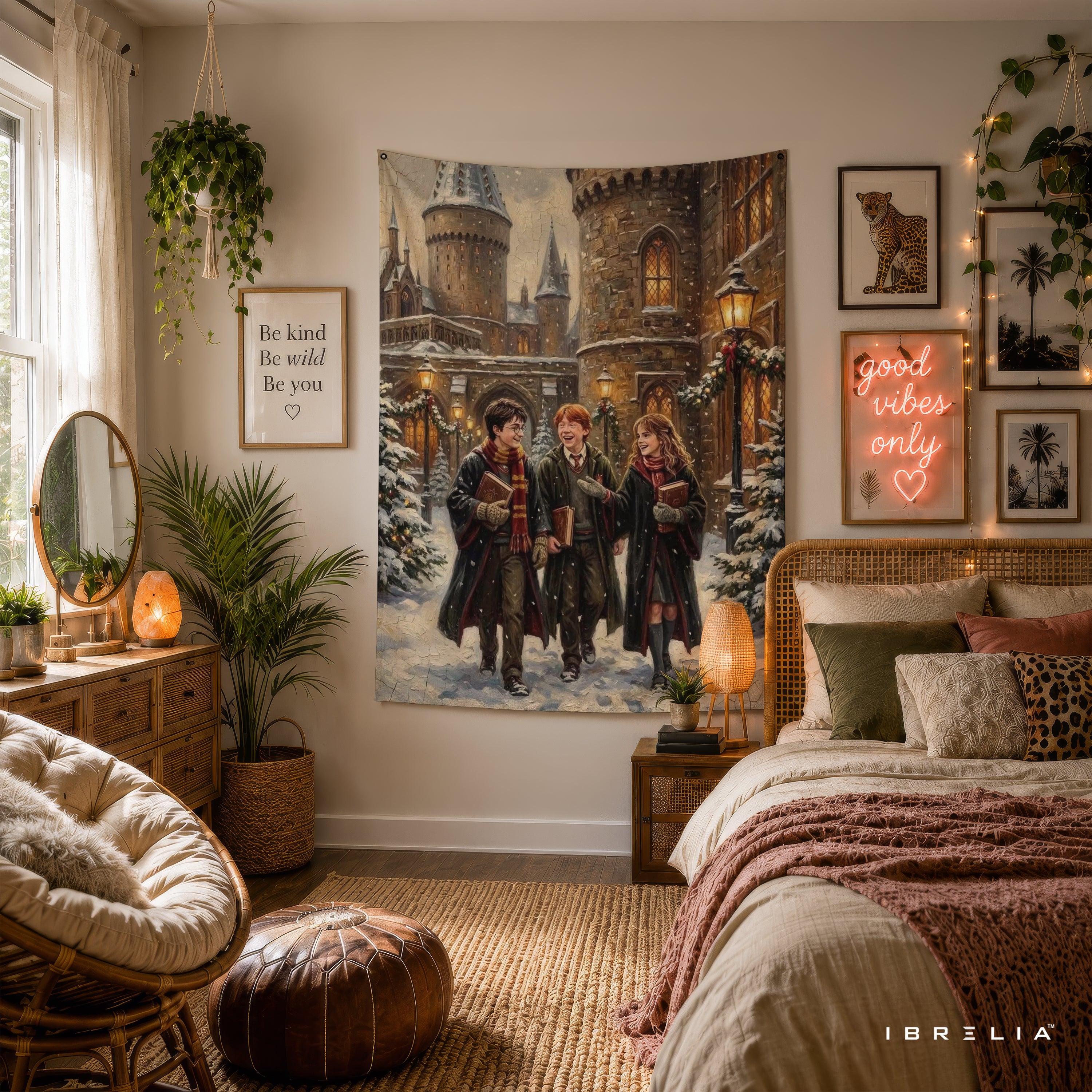 Harry Potter Golden Trio Hogwarts Winter Wall Tapestry – Premium Fantasy Wall Hanging & Home Decor in Pakistan