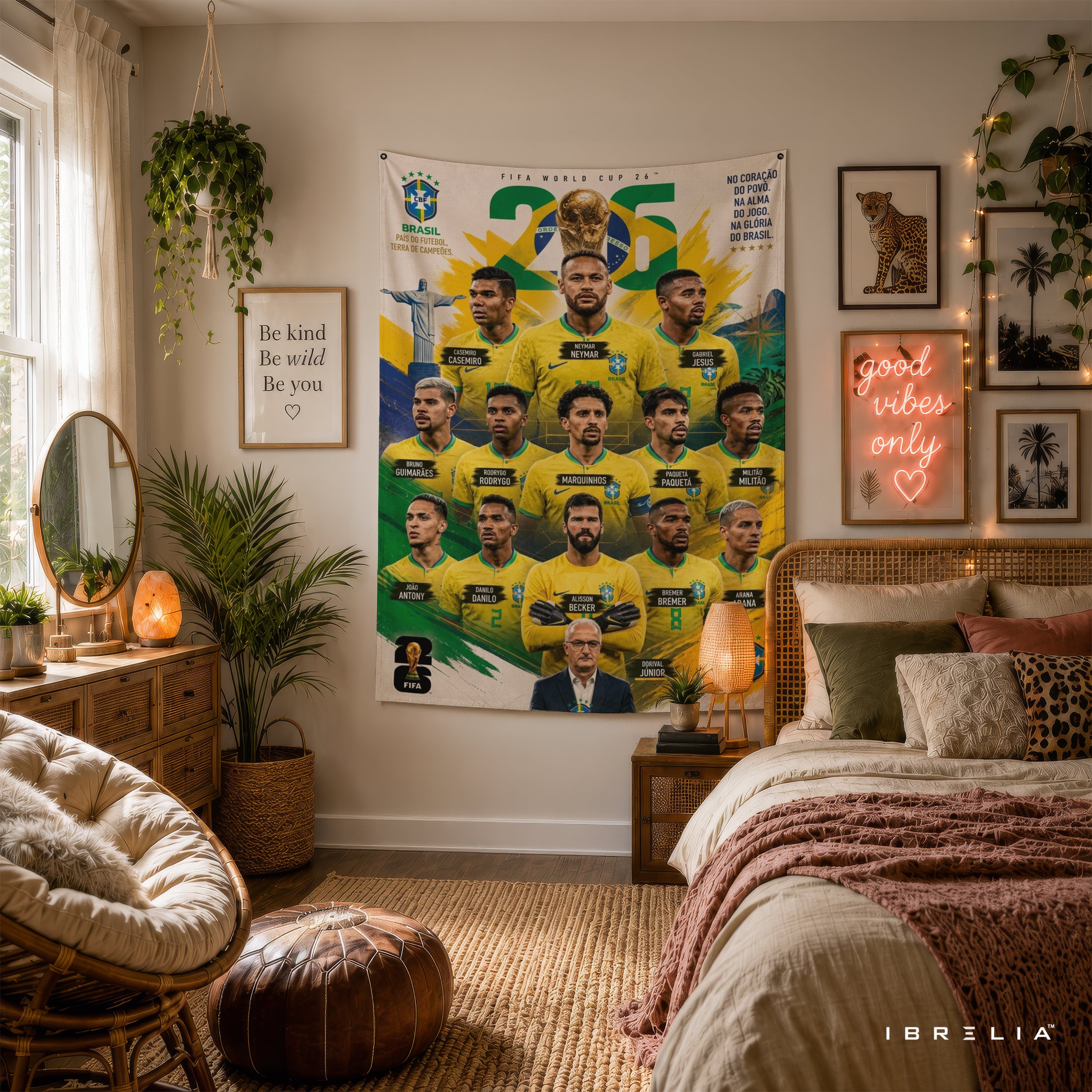 Brazil National Football Team Legends Wall Tapestry | Premium Heavyweight Jute Fabric Wall Hanging