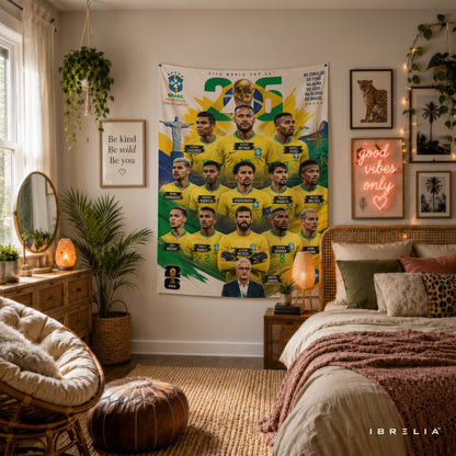 Brazil National Football Team Legends Wall Tapestry | Premium Heavyweight Jute Fabric Wall Hanging