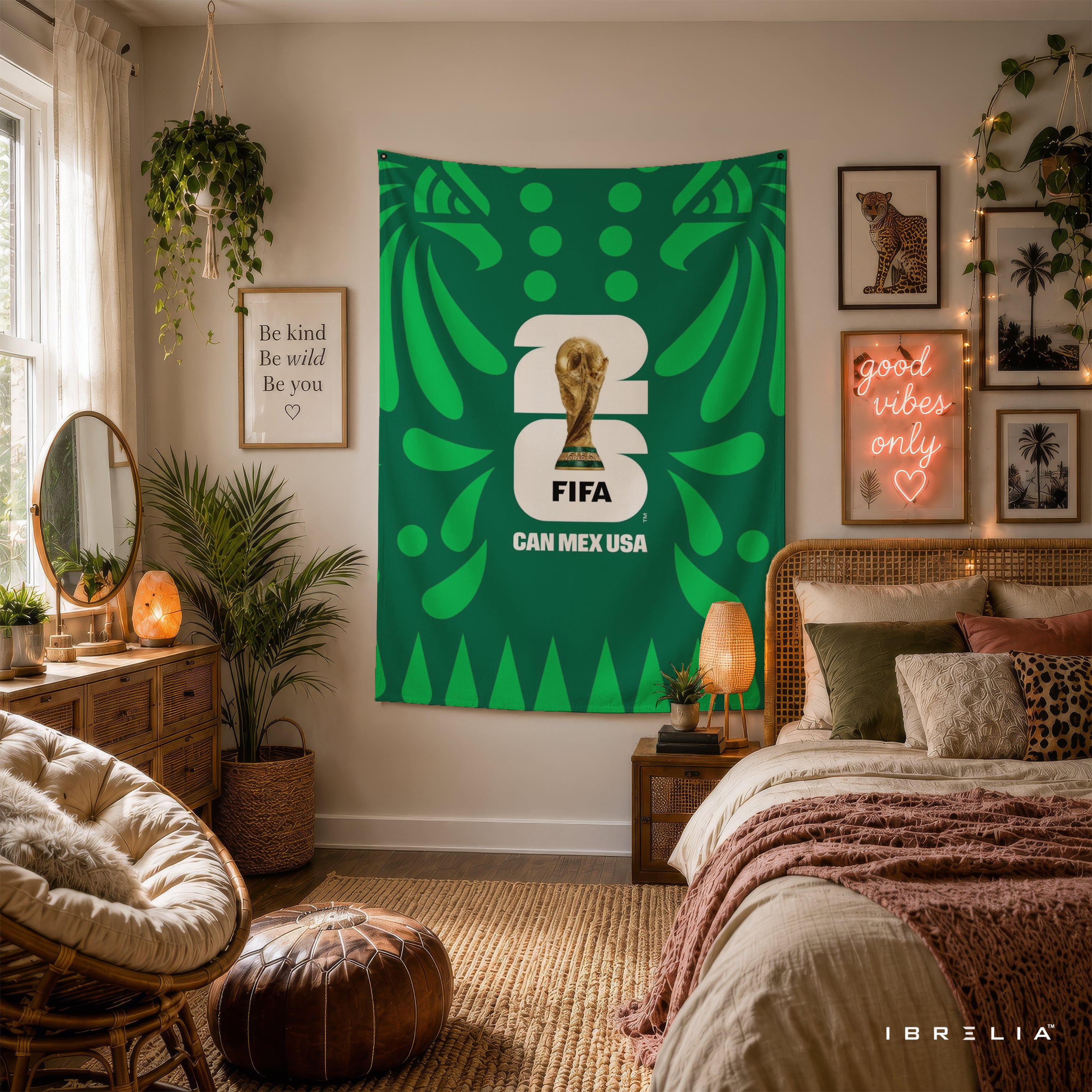 FIFA World Cup 2026 CAN MEX USA Edition Wall Tapestry | Premium Heavyweight Jute Fabric Wall Hanging