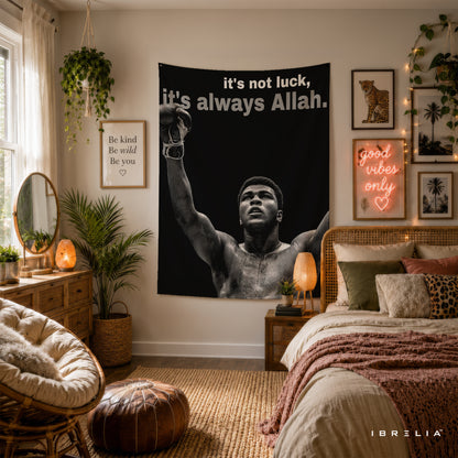 Muhammad Ali It's Always Allah Wall Tapestry | Premium Heavyweight Jute Fabric Wall Hanging