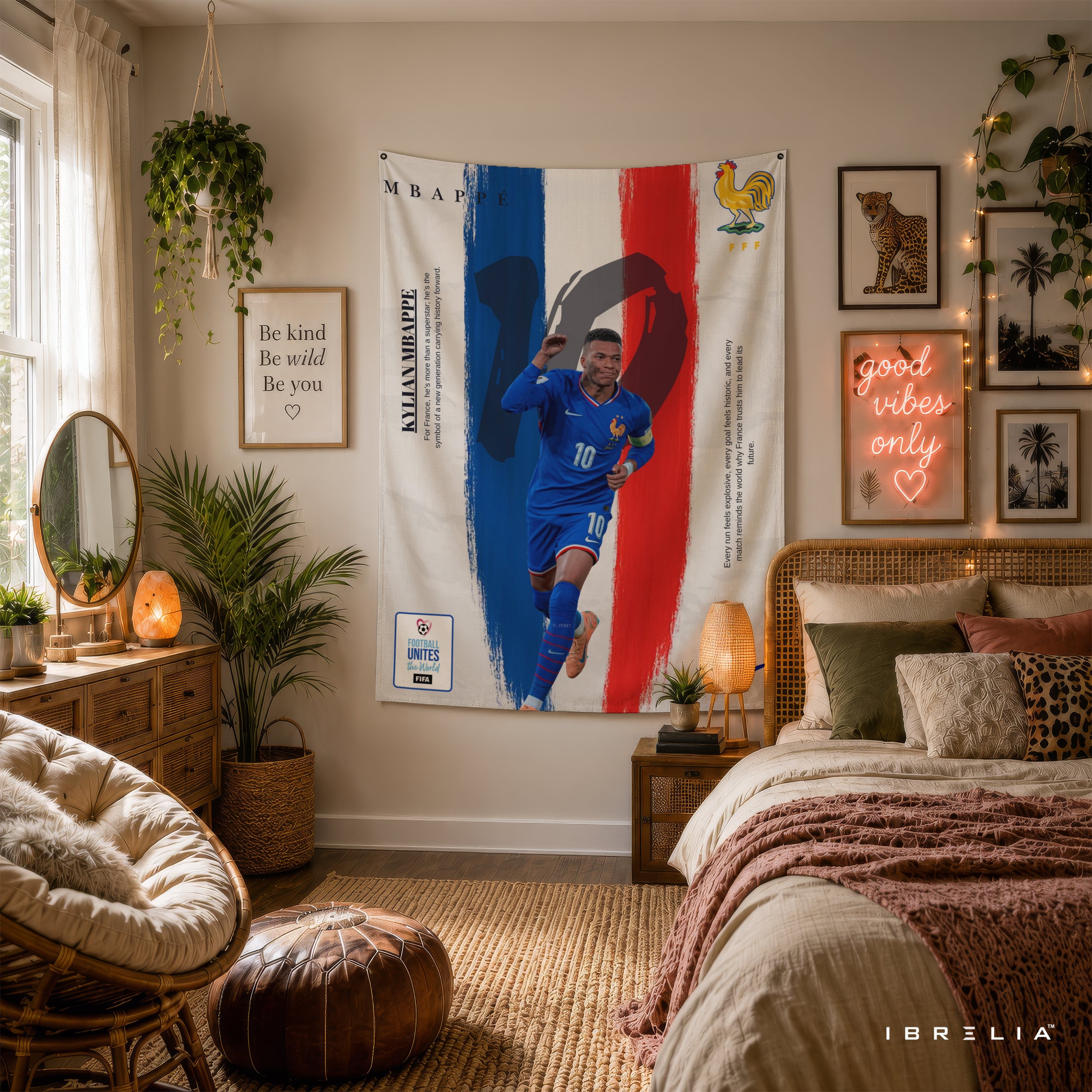 Kylian Mbappé France Tricolor Wall Tapestry | Premium Heavyweight Jute Fabric Wall Hanging