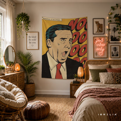 Michael Scott No God Please No Wall Tapestry | Premium Heavyweight Jute Fabric Wall Hanging