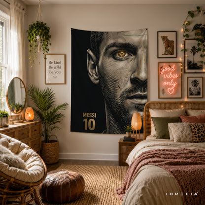 Lionel Messi Minimalist Portrait Wall Tapestry | Premium Heavyweight Jute Fabric Wall Hanging