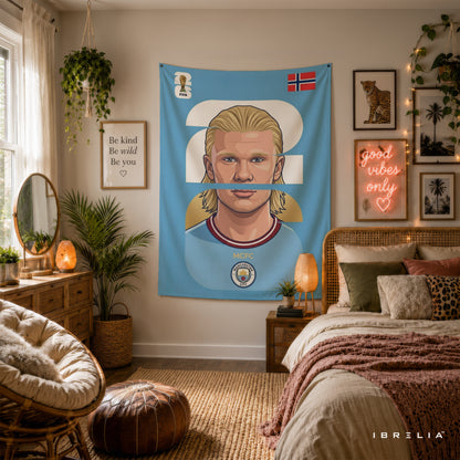 Erling Haaland Norway Minimal Portrait Wall Tapestry | Premium Heavyweight Jute Fabric Wall Hanging