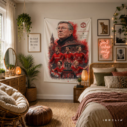 Sir Alex Ferguson Manchester United Legend Wall Tapestry | Premium Heavyweight Jute Fabric Wall Hanging