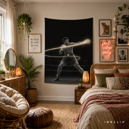 Muhammad Ali Neon Boxing Wall Tapestry | Premium Heavyweight Jute Fabric Wall Hanging