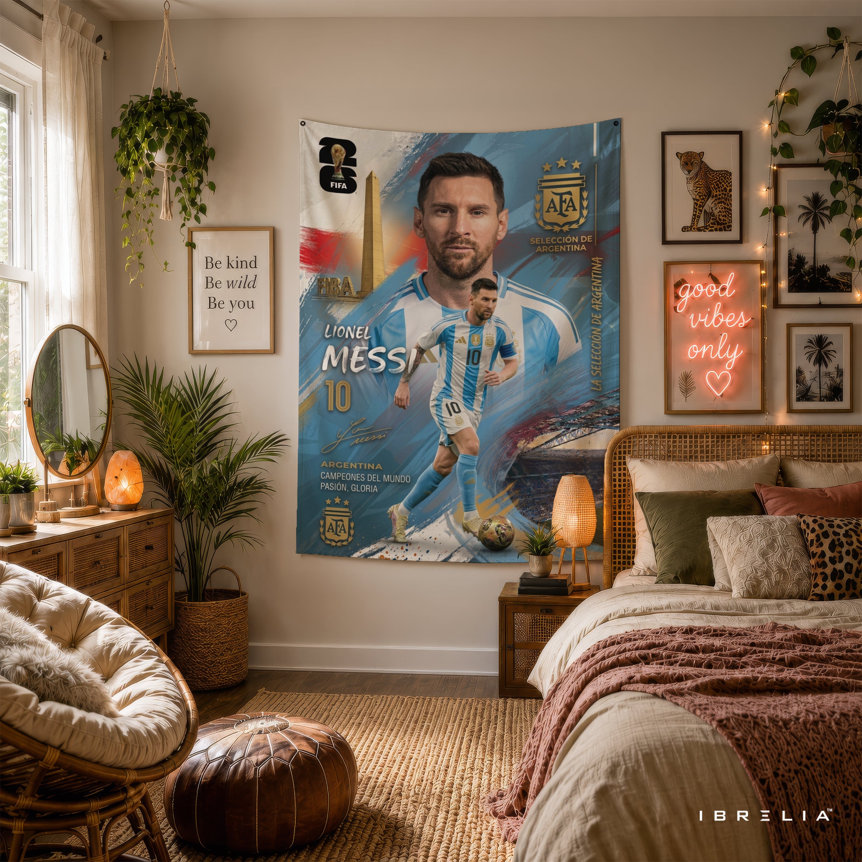 Lionel Messi Argentina Champion Edition Wall Tapestry | Premium Heavyweight Jute Fabric Wall Hanging