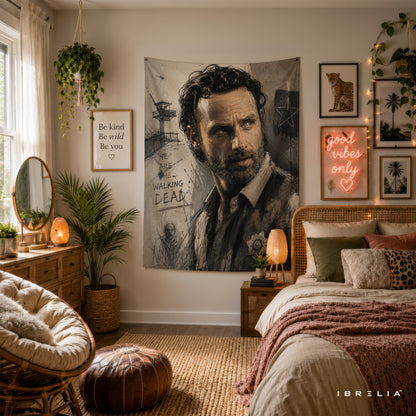 Rick Grimes The Walking Dead Wall Tapestry | Premium Heavyweight Jute Fabric Wall Hanging