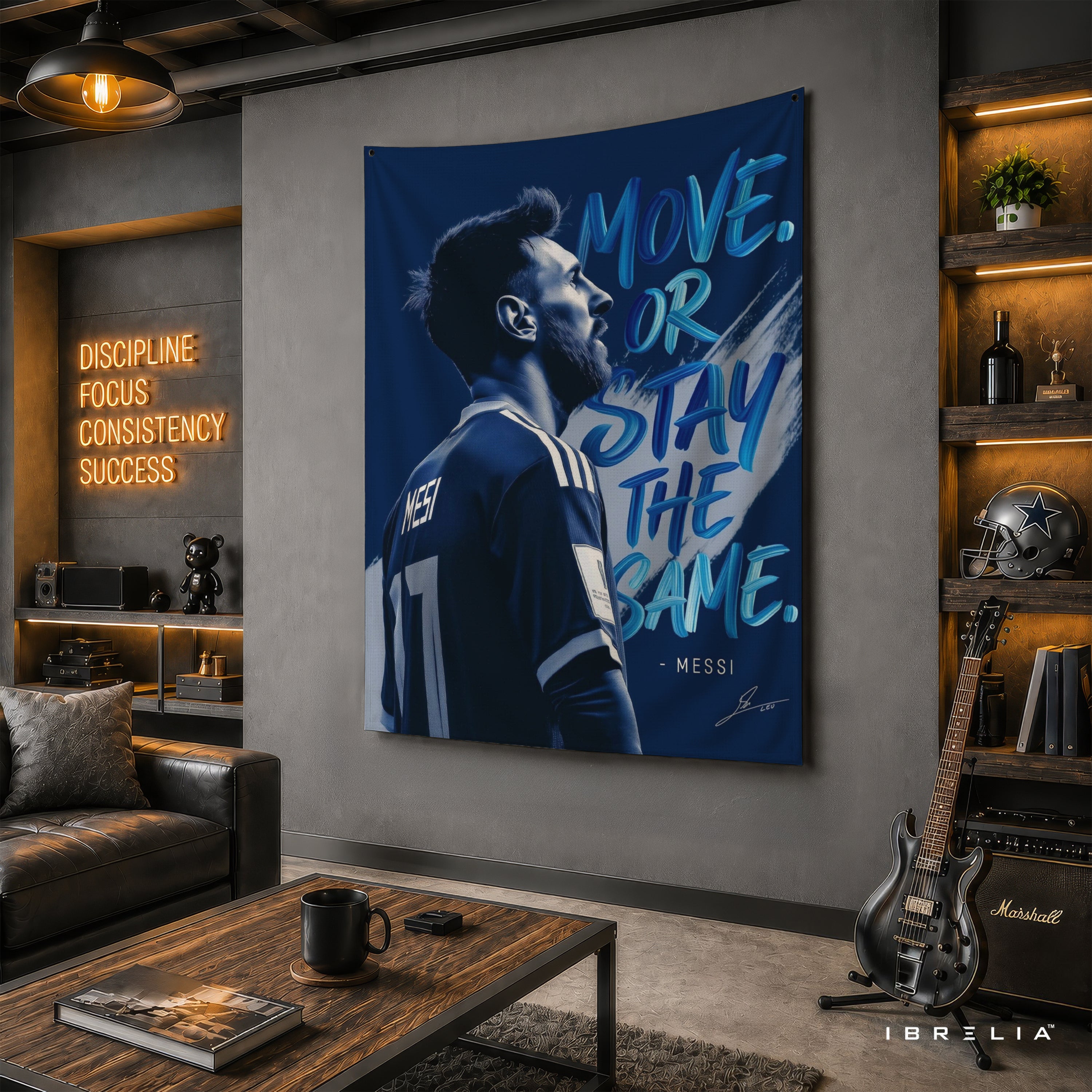 Lionel Messi Move or Stay the Same Wall Tapestry | Premium Heavyweight Jute Fabric Wall Hanging