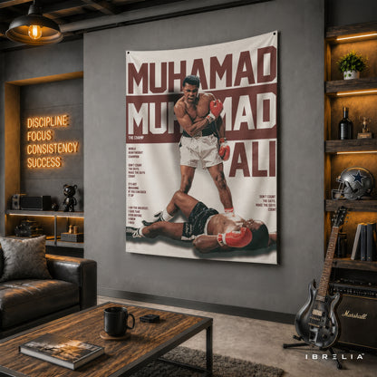 Muhammad Ali The Champ Wall Tapestry | Premium Heavyweight Jute Fabric Wall Hanging