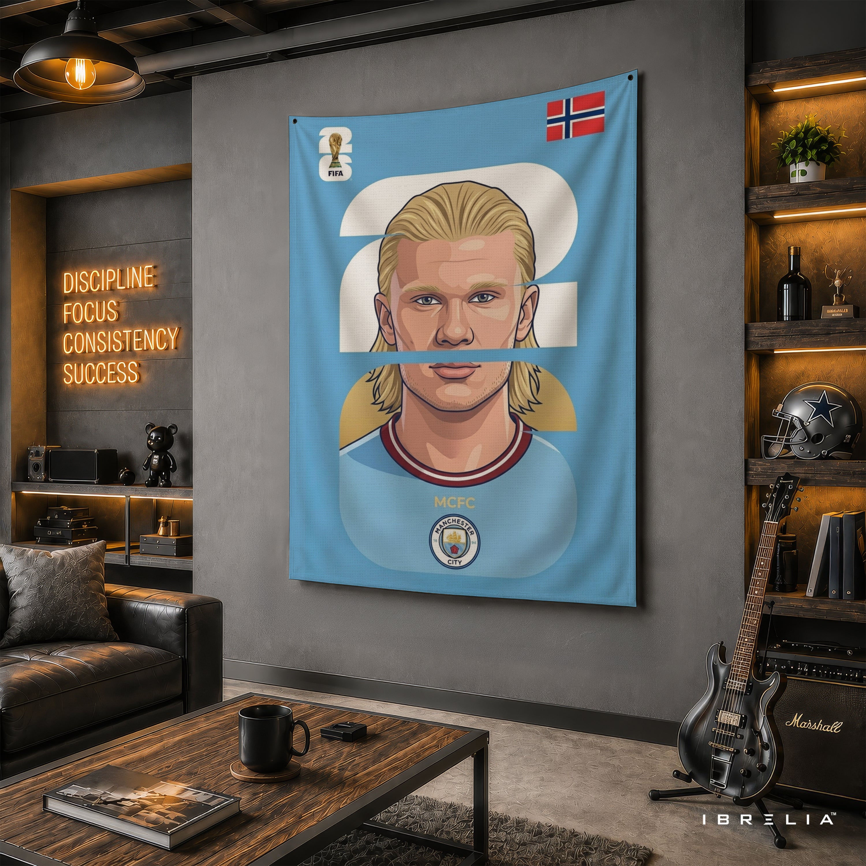 Erling Haaland Norway Minimal Portrait Wall Tapestry | Premium Heavyweight Jute Fabric Wall Hanging