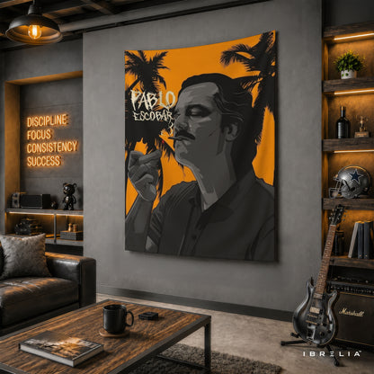 Pablo Escobar Portrait Wall Tapestry | Premium Heavyweight Jute Fabric Wall Hanging