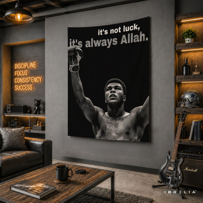 Muhammad Ali It's Always Allah Wall Tapestry | Premium Heavyweight Jute Fabric Wall Hanging