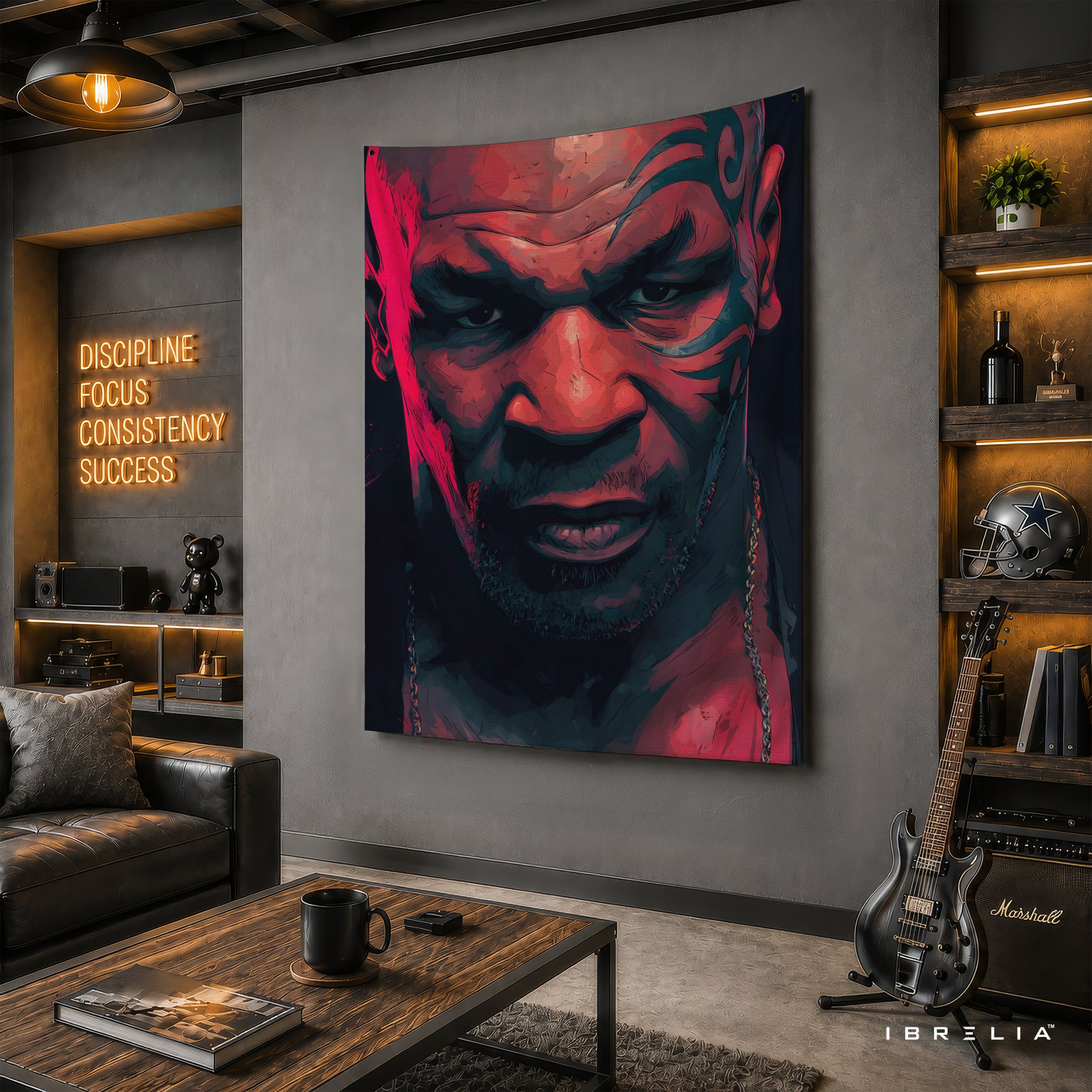 Mike Tyson Intense Portrait Wall Tapestry | Premium Heavyweight Jute Fabric Wall Hanging