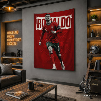 Cristiano Ronaldo Portugal Wall Tapestry | Premium Heavyweight Jute Fabric Wall Hanging