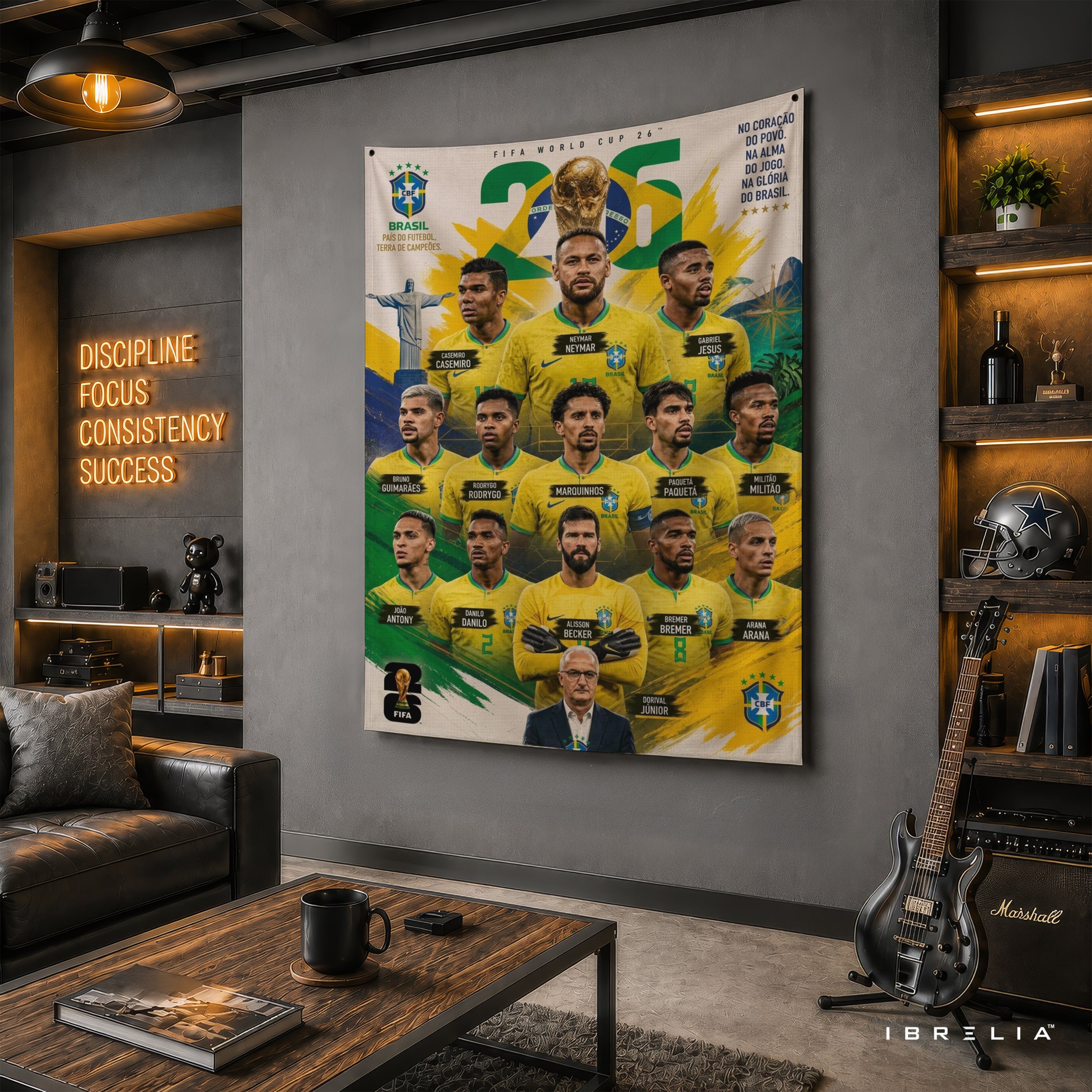 Brazil National Football Team Legends Wall Tapestry | Premium Heavyweight Jute Fabric Wall Hanging