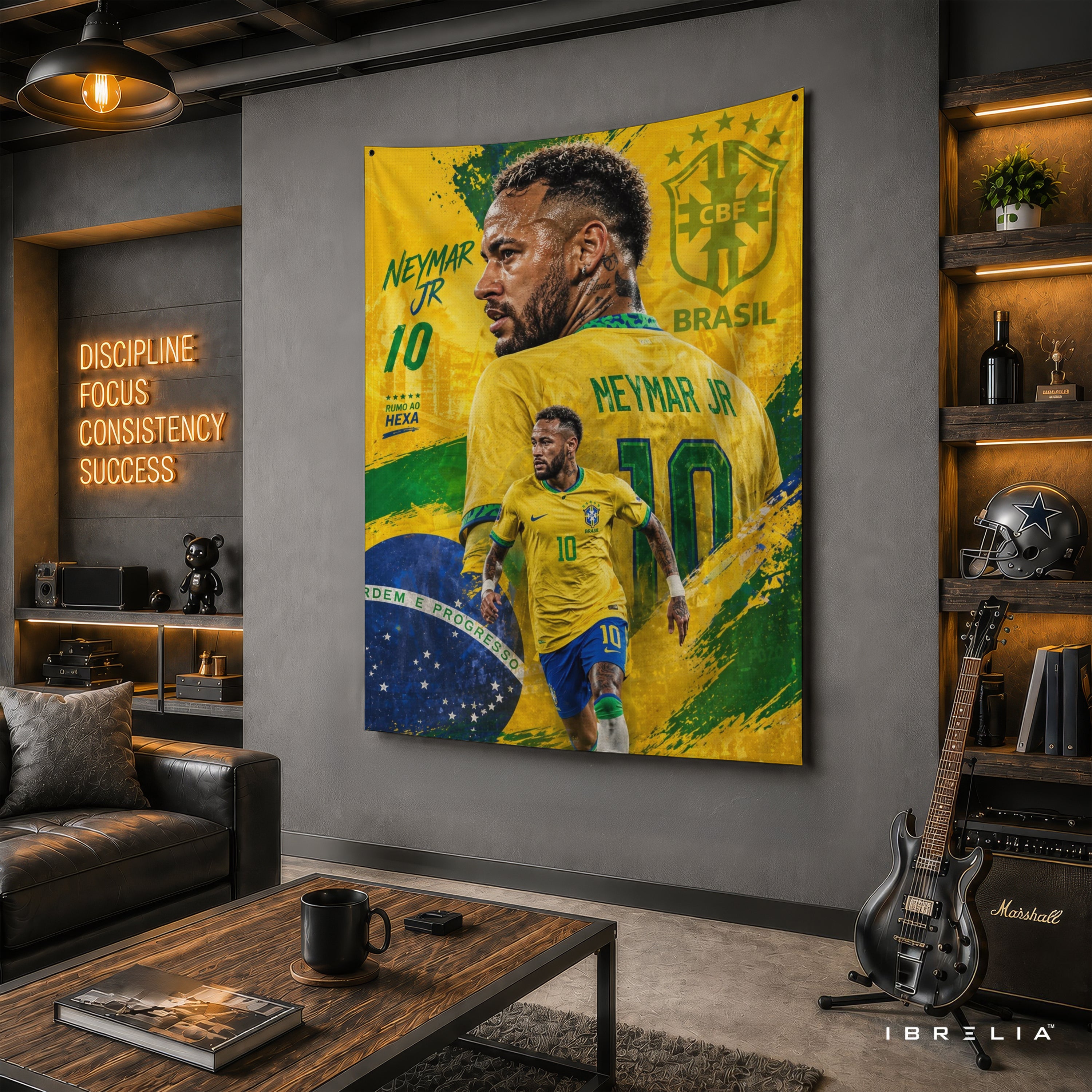 Neymar Brazil Collage Wall Tapestry | Premium Heavyweight Jute Fabric Wall Hanging