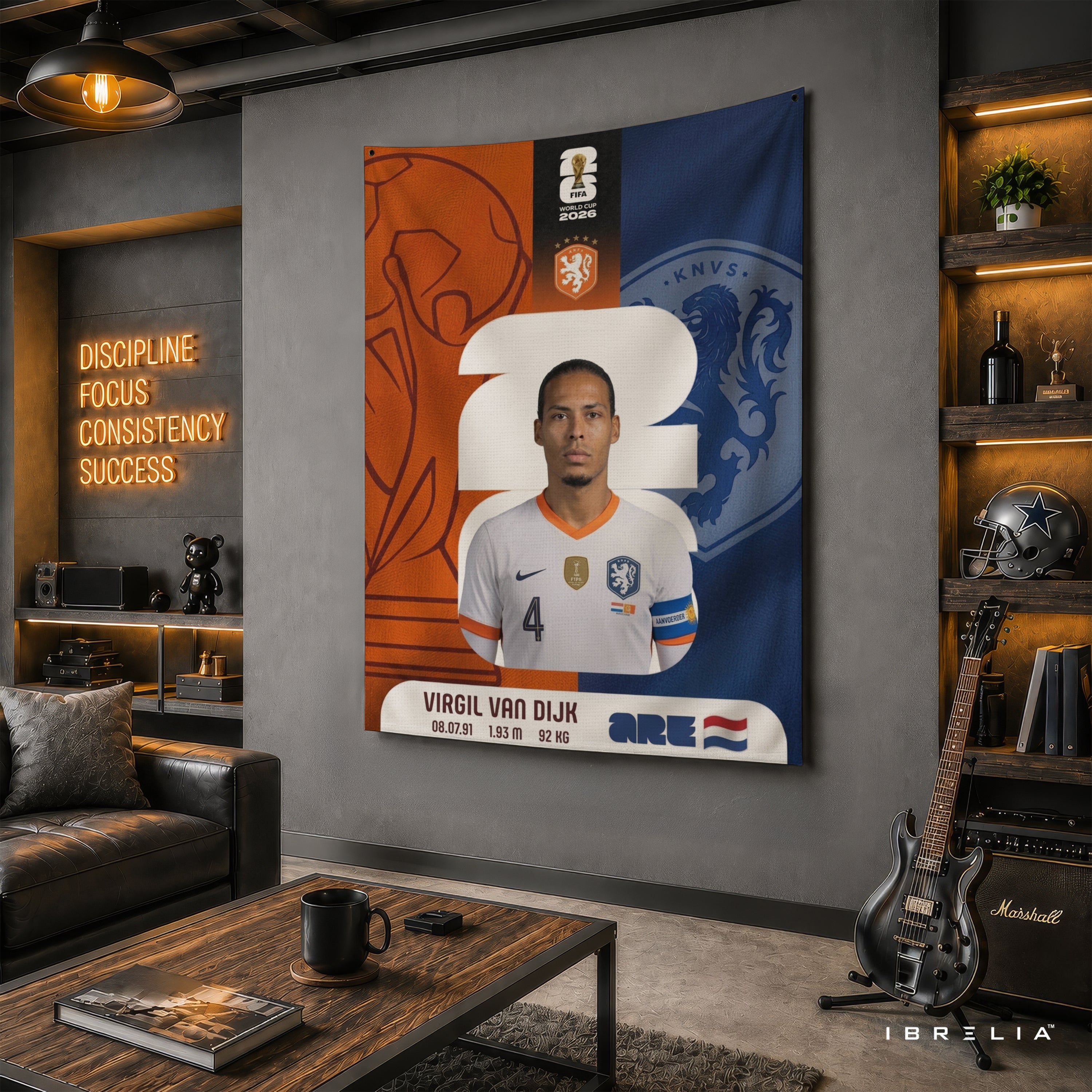 Virgil van Dijk Netherlands World Cup 2026 Wall Tapestry | Premium Heavyweight Jute Fabric Wall Hanging