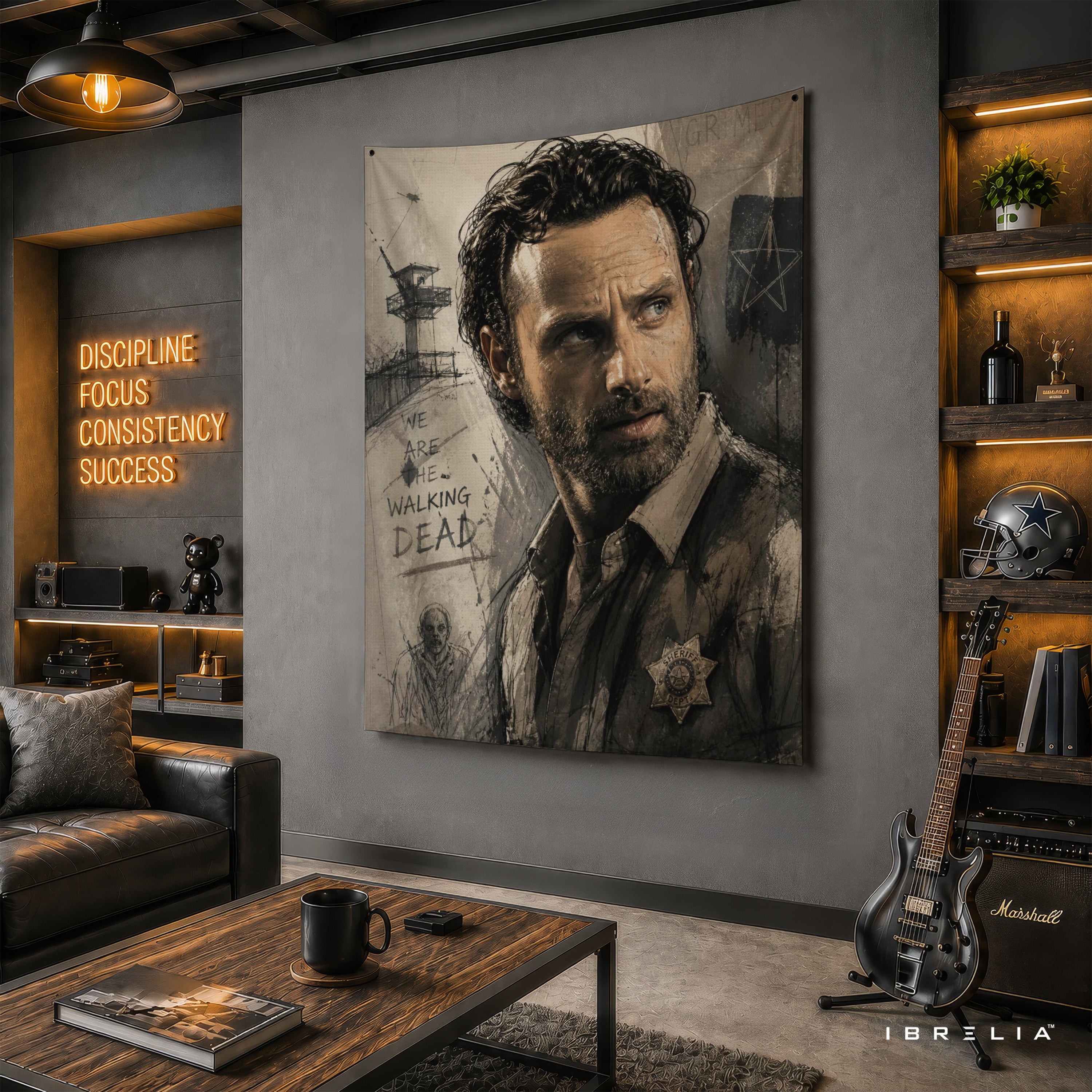 Rick Grimes The Walking Dead Wall Tapestry | Premium Heavyweight Jute Fabric Wall Hanging