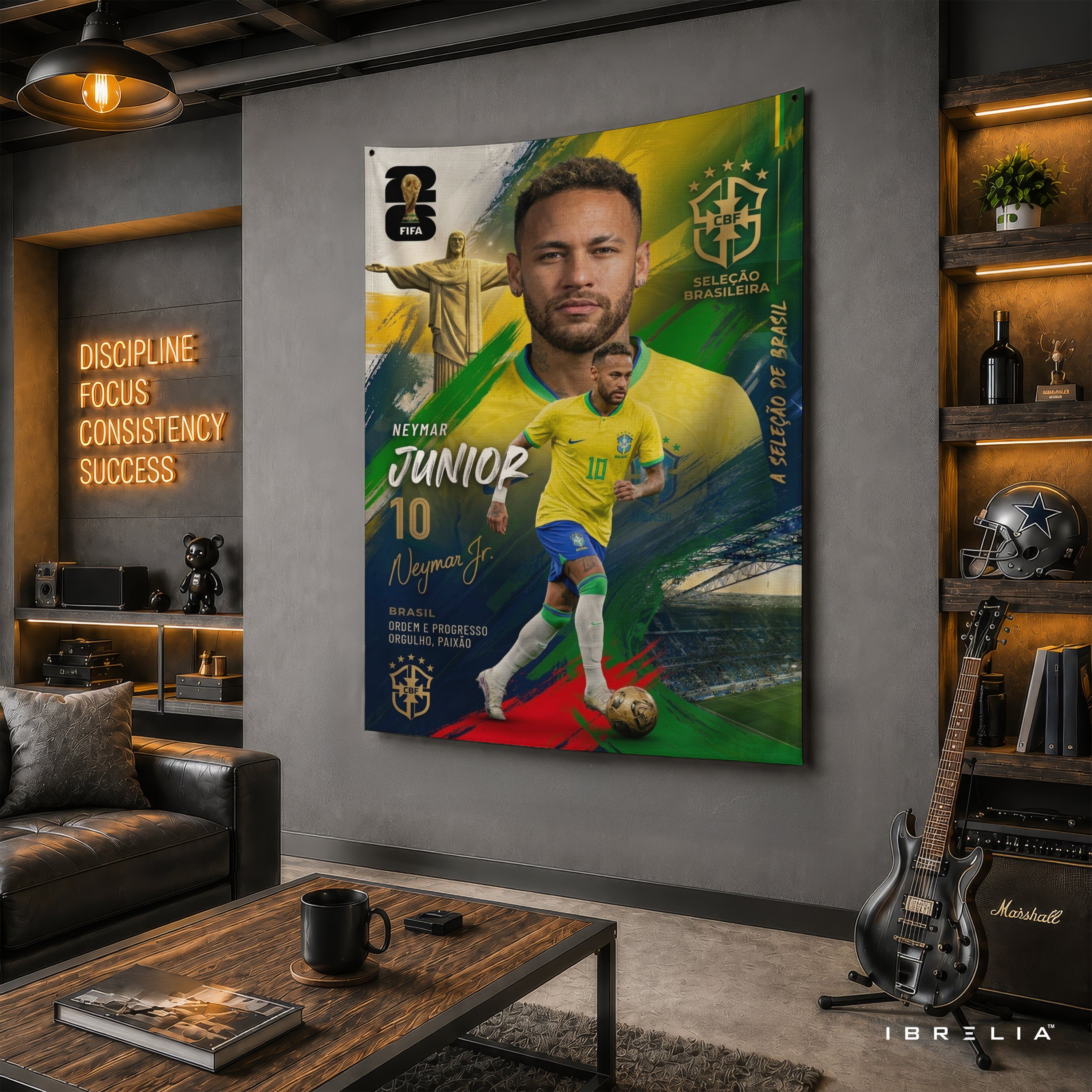 Neymar Jr Brazil Champion Edition Wall Tapestry | Premium Heavyweight Jute Fabric Wall Hanging