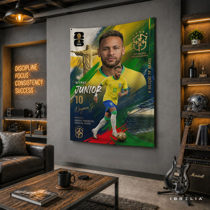 Neymar Jr Brazil Champion Edition Wall Tapestry | Premium Heavyweight Jute Fabric Wall Hanging