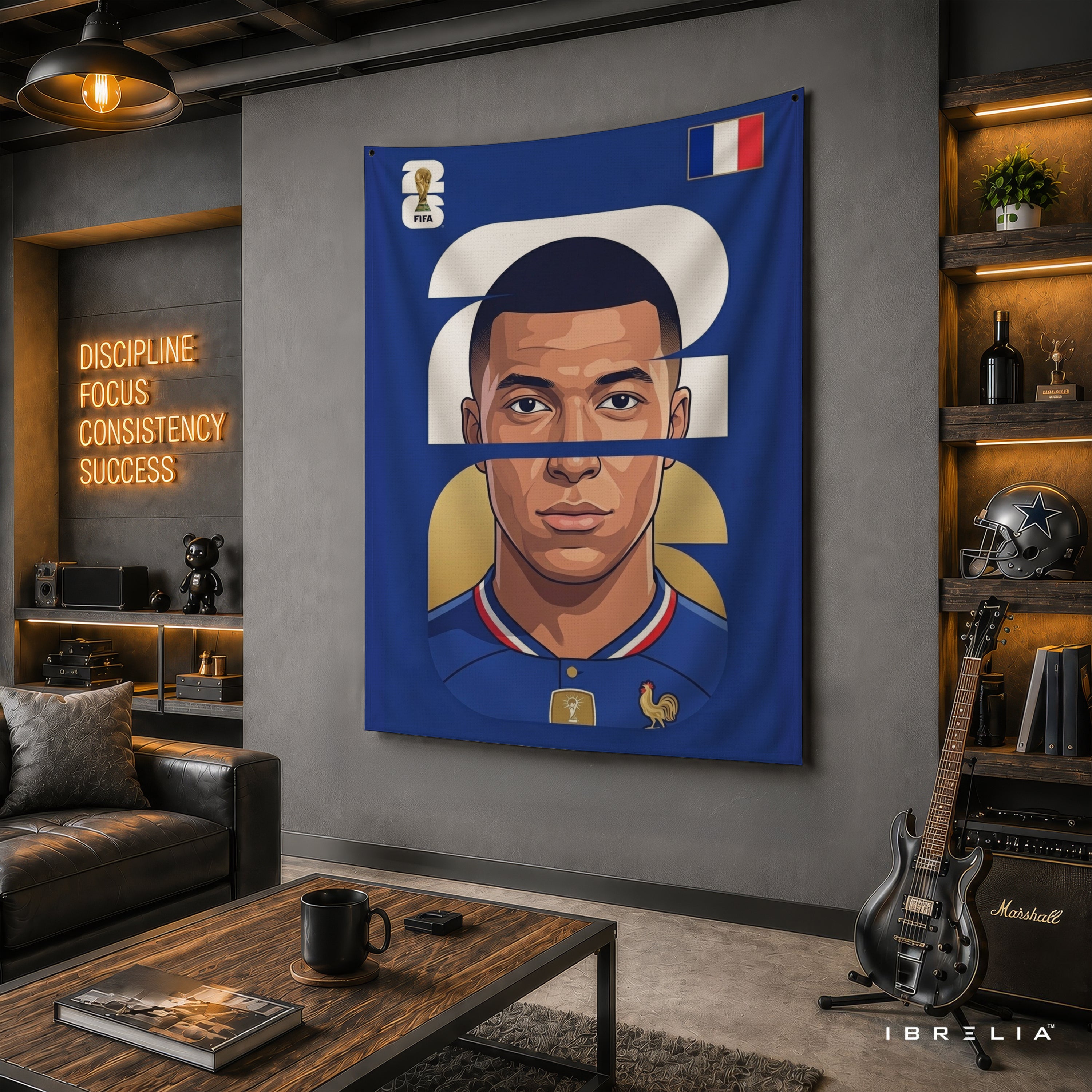 Kylian Mbappé France Minimal Portrait Wall Tapestry | Premium Heavyweight Jute Fabric Wall Hanging