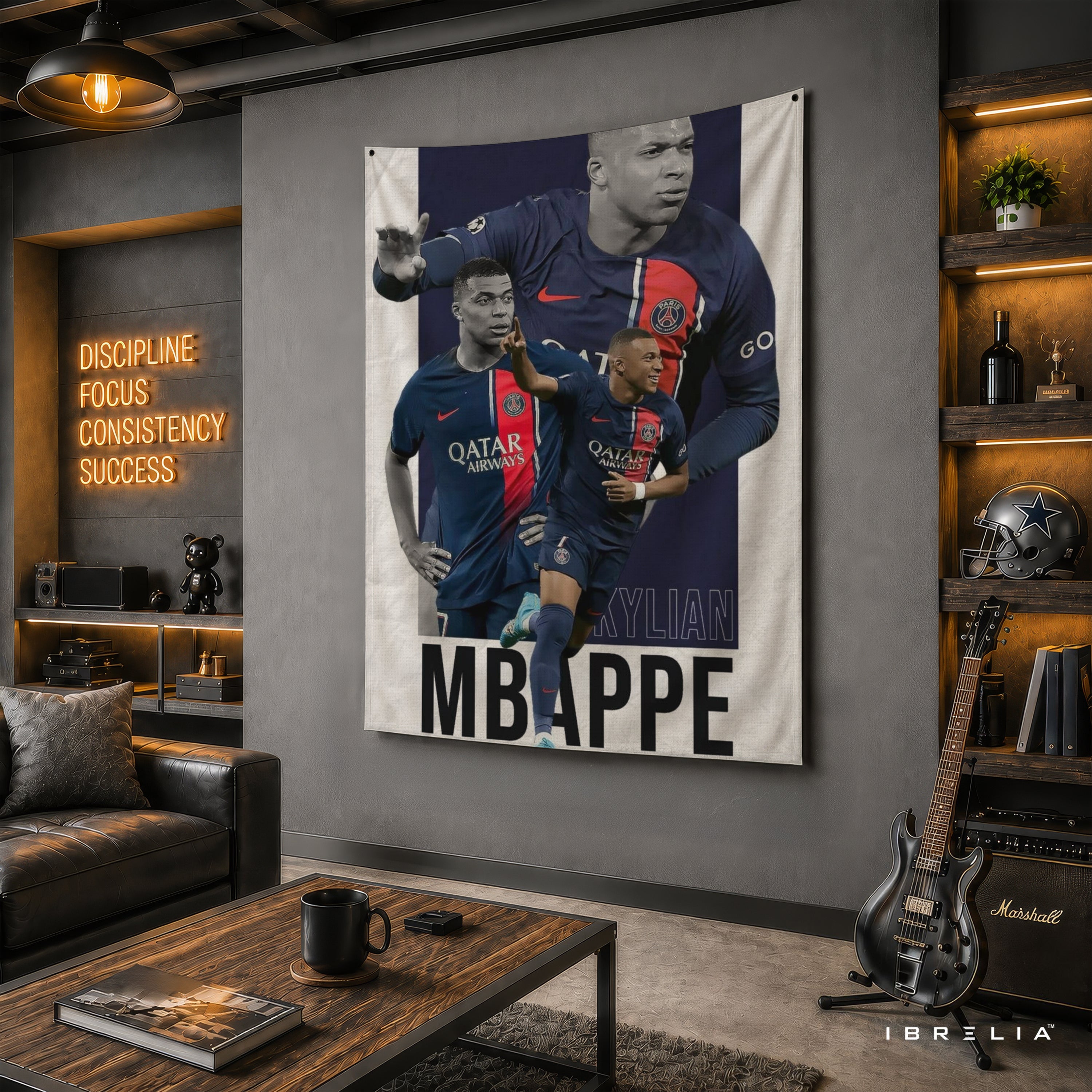 Kylian Mbappé PSG Collage Wall Tapestry | Premium Heavyweight Jute Fabric Wall Hanging