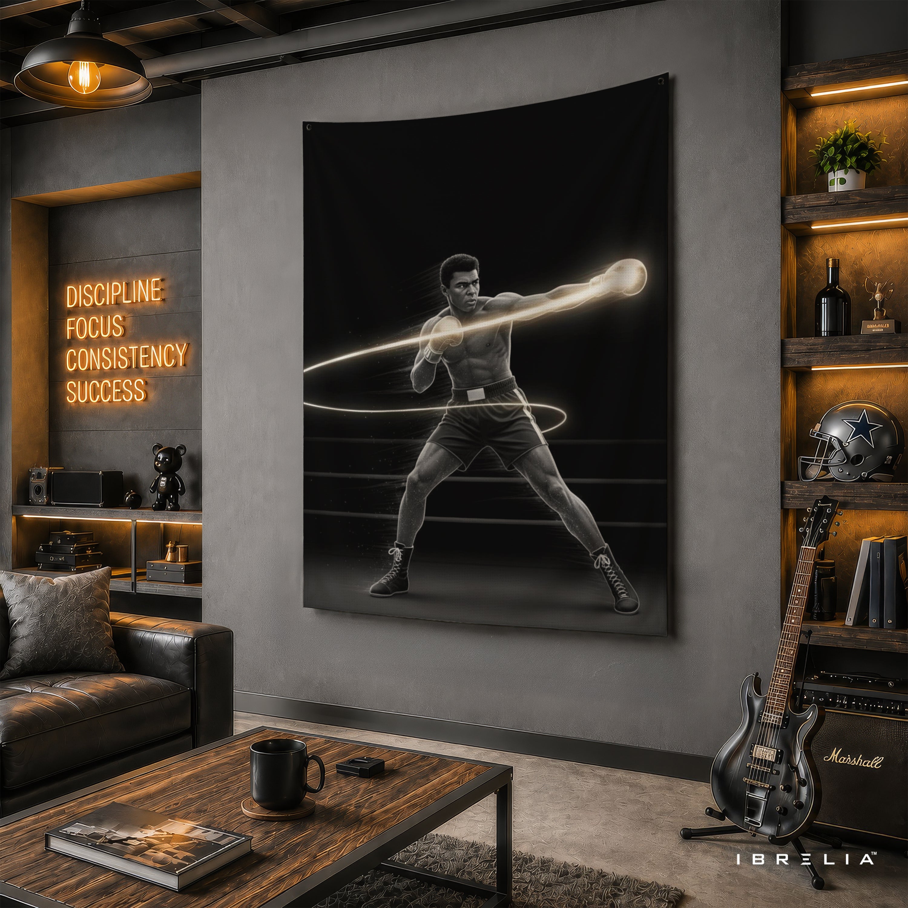 Muhammad Ali Neon Boxing Wall Tapestry | Premium Heavyweight Jute Fabric Wall Hanging