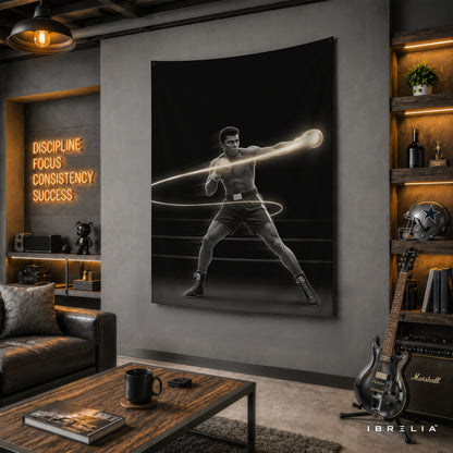 Muhammad Ali Neon Boxing Wall Tapestry | Premium Heavyweight Jute Fabric Wall Hanging