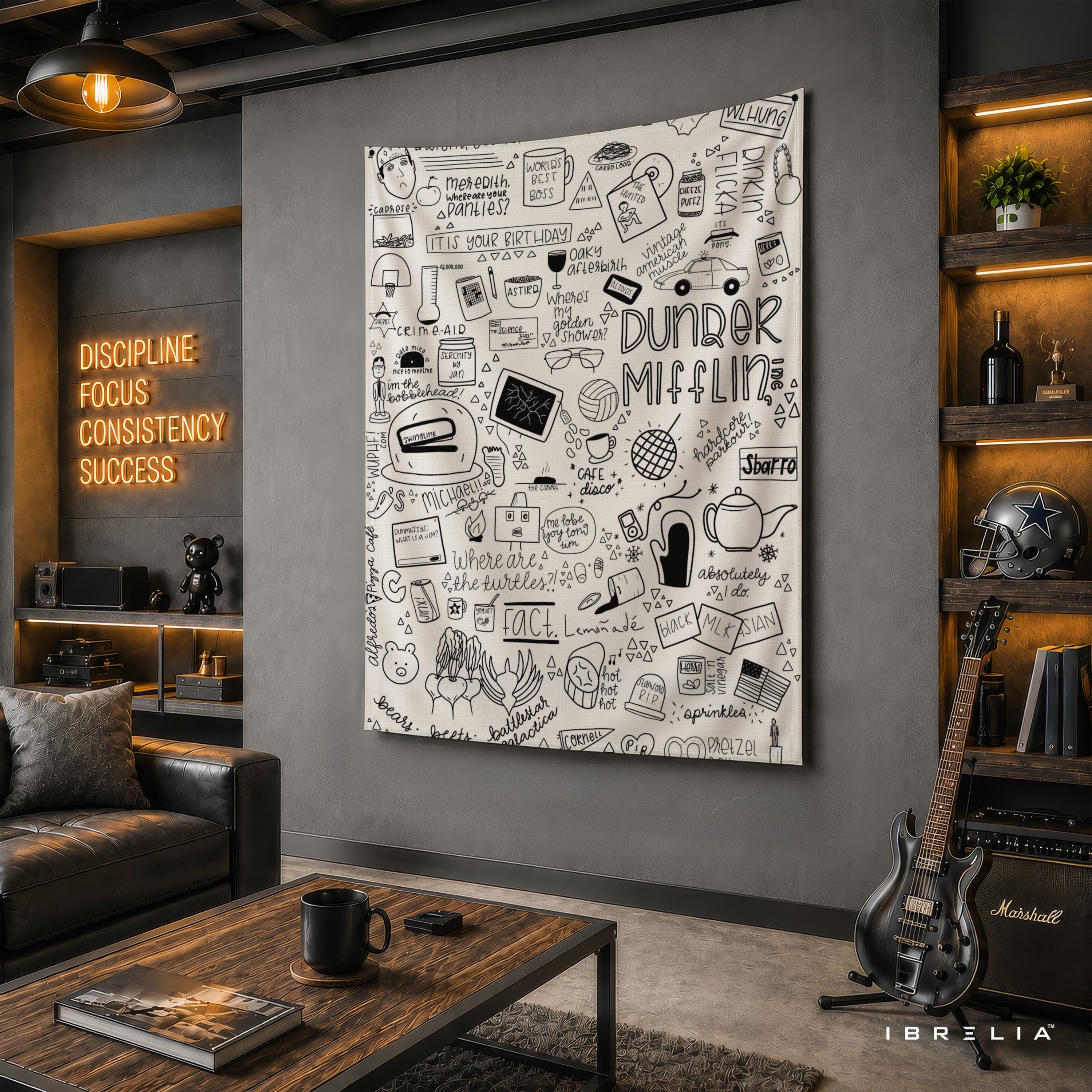 The Office Dunder Mifflin Doodle Wall Tapestry | Premium Heavyweight Jute Fabric Wall Hanging