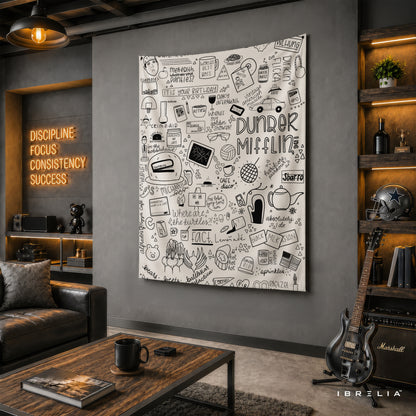 The Office Dunder Mifflin Doodle Wall Tapestry | Premium Heavyweight Jute Fabric Wall Hanging