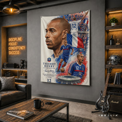 Thierry Henry France Legend Wall Tapestry | Premium Heavyweight Jute Fabric Wall Hanging
