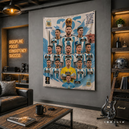 Argentina National Football Team Champions Wall Tapestry | Premium Heavyweight Jute Fabric Wall Hanging